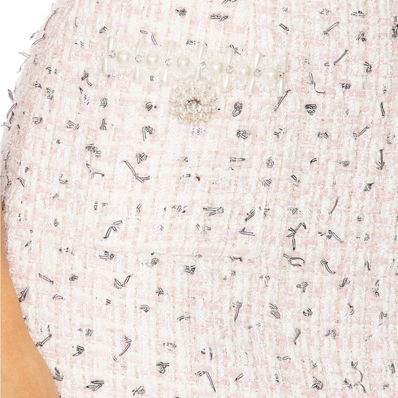 Self Portrait 2025 S/S Boucle Pearl Elegant Pink Tweed Midi Skirt US2/UK6 - Picture 7 of 10